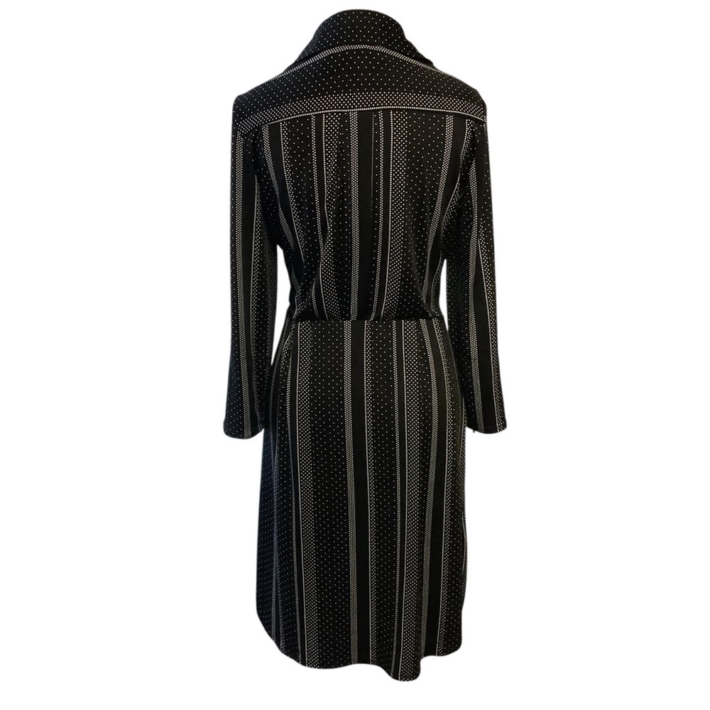 EMMA & MICHELE BLACK & WHITE STRIPED POLKA DOT BUTTON-DOWN SHIRT DRESS/ TIE BELT - Picture 3 of 14